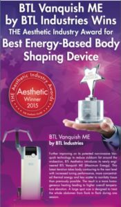 BTL Vanquish ME win the Aesthetic Industry Award for Best Energy-Based Body Shaping Device.